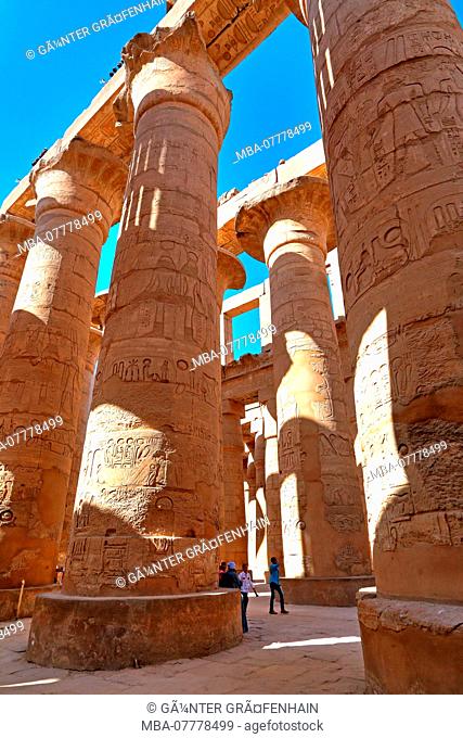 Column hall in Karnak temple, Karnak near Luxor, Upper Egypt, Egypt