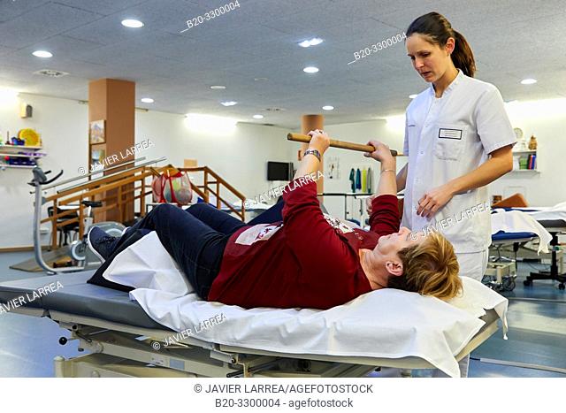 physiotherapist with patient, Rehabilitation, Amara Berri Health Center building, Donostia, San Sebastian, Gipuzkoa, Basque Country, Spain