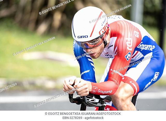 Romain Seigle at Zumarraga, at the first stage of Itzulia, Basque Country Tour. Cycling Time Trial race