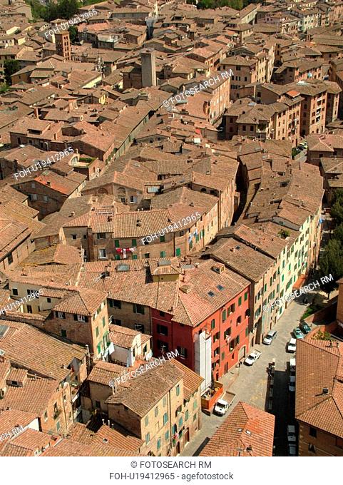 Tuscany, Italy, Siena, Toscana, Europe, Aerial view of the city of Siena from Torre del Mangia