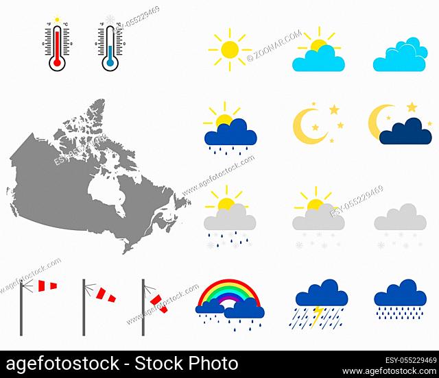 Karte von Kanada mit Wettersymbolen - Map of Canada with weather symbols