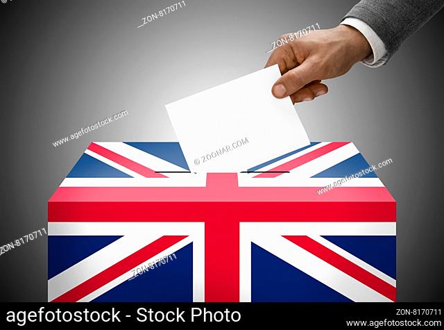 Ballot box painted into national flag colors - United Kingdom
