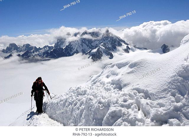 Mountaineer and climber, Mont Blanc range, French Alps, France, Europe