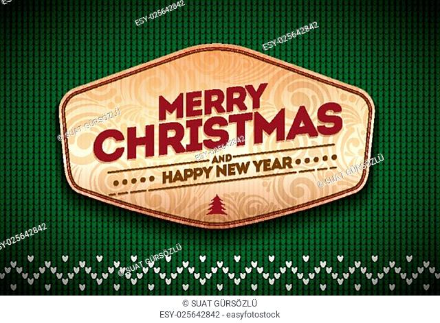 Merry Christmas and Happy New Year message on vector knitted pattern. Elements are layered separately in vector file. Global colors. Easy editable