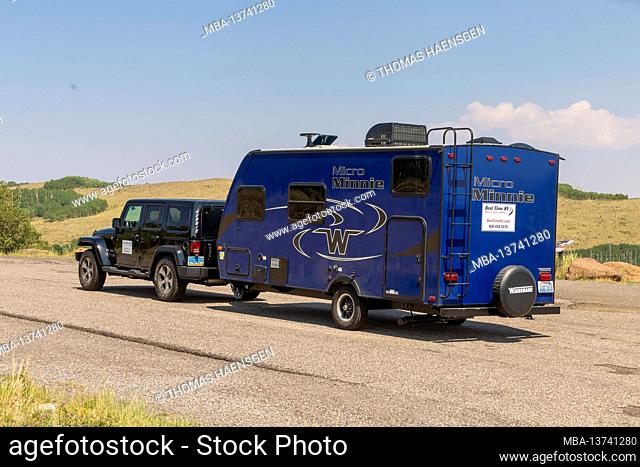 Parking Jeep and Caravan at a Vista Point near Boulder, Utah, USA