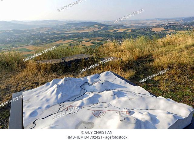 France, Puy de Dome, Corrent, Gondole and Gergovie oppidums map, Allier valley seen from Gergovie Plateau, historic site of the battle between the Averni and...