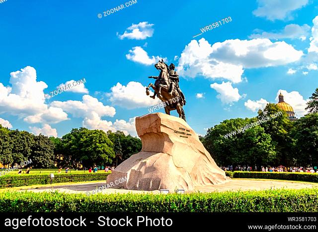St. Petersburg, Russia - August 7, 2017: Equestrian monument of Russian emperor Peter the Great (Peter First), known as The Bronze Horseman (1782)