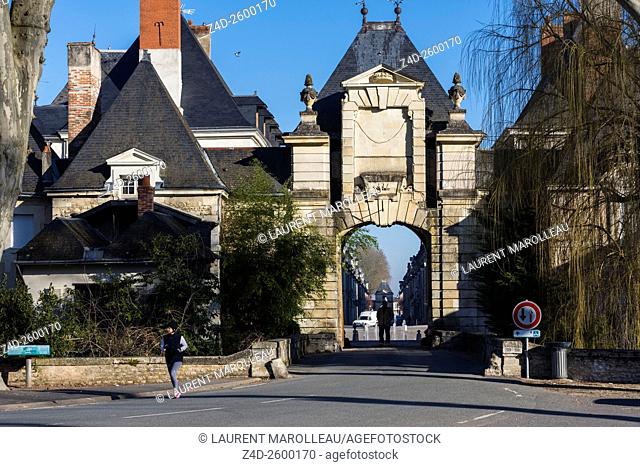 Chatellerault Gate of the City of Richelieu. The City is a Masterpiece of Urban Design of 17th Century (as Ideal City). Richelieu, Indre et Loire department