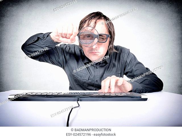 Searching concpet with the man holding magnifier