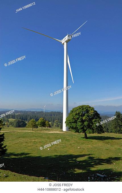 Windturbine auf dem Mont Crosin bei St, Imier im Berner Jura
