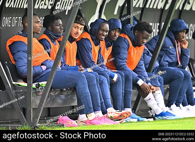the bench of France with goalkeeper Yann BATOLA (16) of France, Yvan IKIA DIMI (12) of France, William MIKELBRENCIS (2) of France