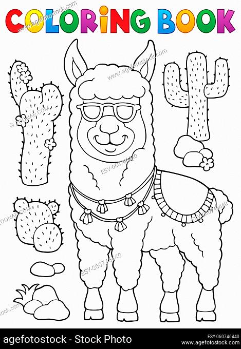 Coloring book llama with sunglasses 1 - picture illustration