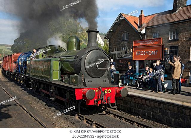 LH and JC tank engine no. 29 pulling freight at the Autumn Steam Gala Grosmont North York Moors National Park North Yorkshire England UK United Kingdom GB Great...