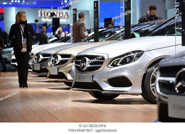 Mercedes-Benz cars are on display on the first press day of the North American International Auto Show (NAIAS) at Cobo Center Detroit in Detroit, USA