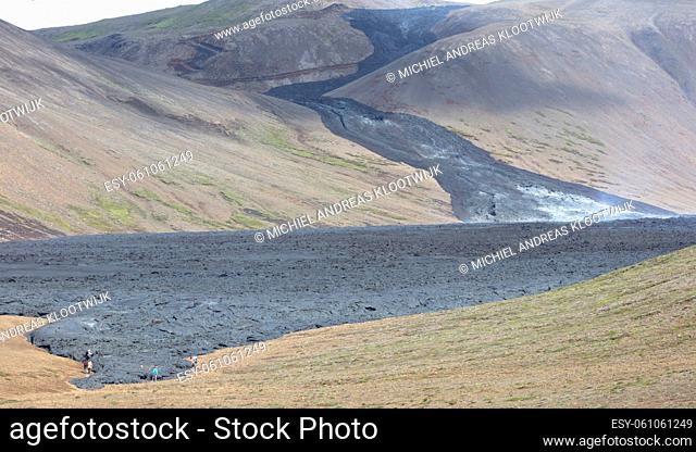Closeup of the new lavafield of the volcano eruption at Fagradalsfjall, Iceland