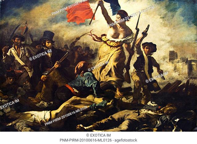 Painting of Liberty Leading the People in a museum, Musee Du Louvre, Paris, France