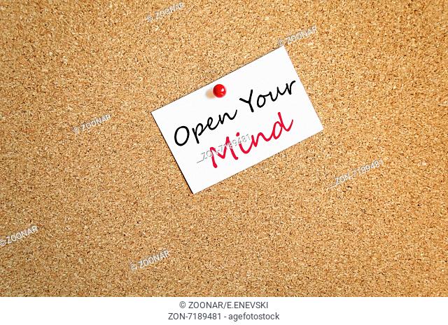Sticky Note On Cork Board Background Open Your Mind Concept