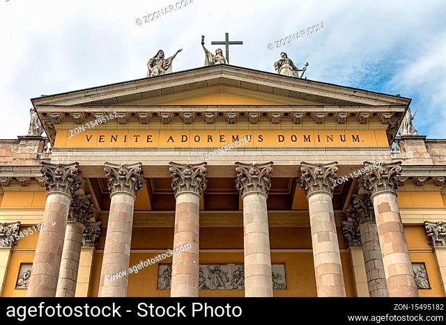 Facade Cathedral Basilica of St. John the Apostle also called Eger Cathedral in Eger, Hungary
