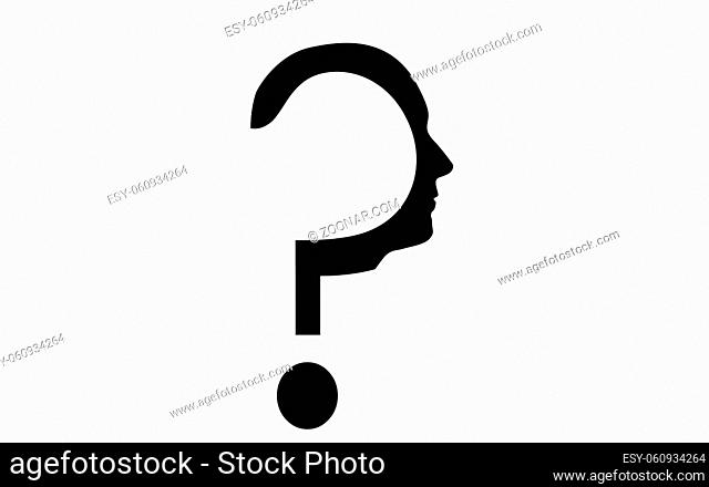 Question mark head black symbol, 3D rendering