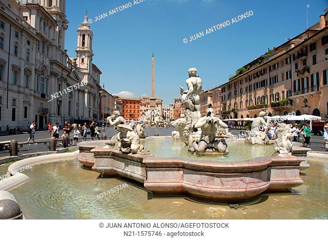 Fontana del Moro (Moor Fountain), Piazza Navona, Rome, Lazio, Italy
