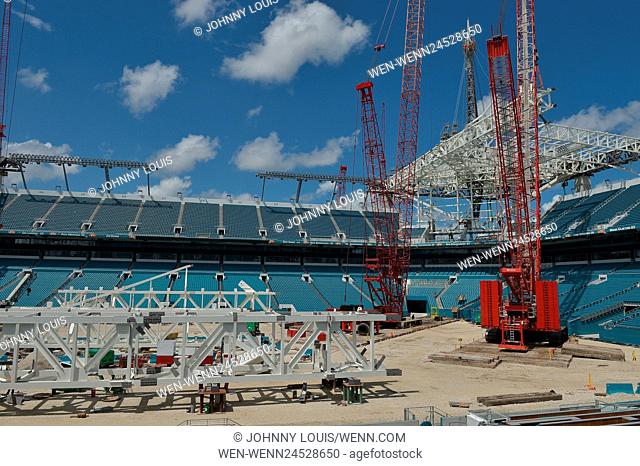 Interior and exterior look of the ongoing Miami Dolphins stadium renovations progress with the installation of a state-of-the-art canopy that will shade 92...