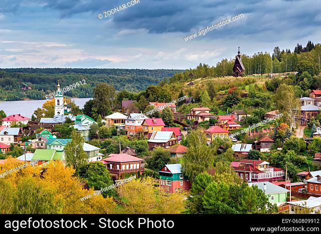 View of Plyos city from hill, Russia
