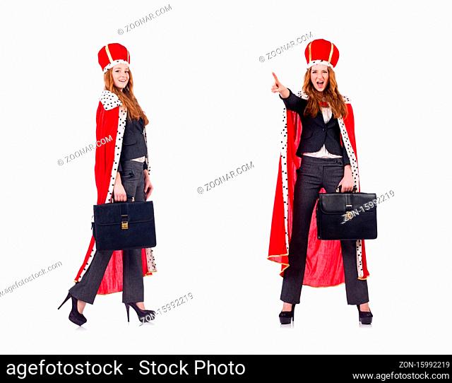 The woman business posing as queen isolated on white