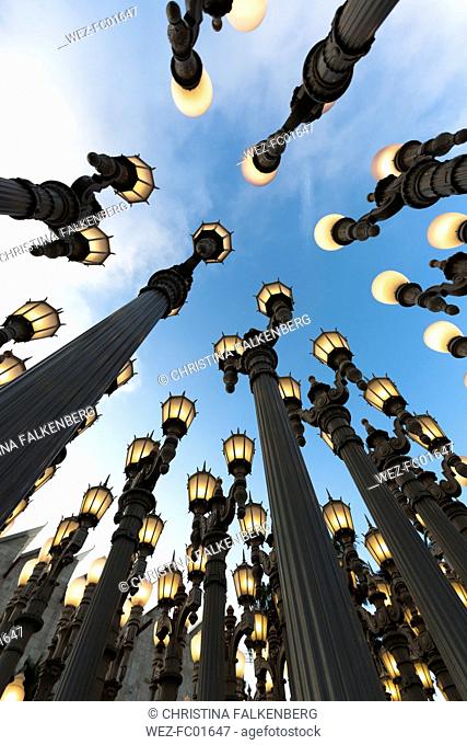 USA, Los Angeles, installation 'Urban Light' from artist Chris Burden