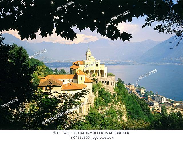 Madonna del Sasso pilgrimage church above Lago Maggiore lake, Locarno, Canton of Ticino, Switzerland, Europe