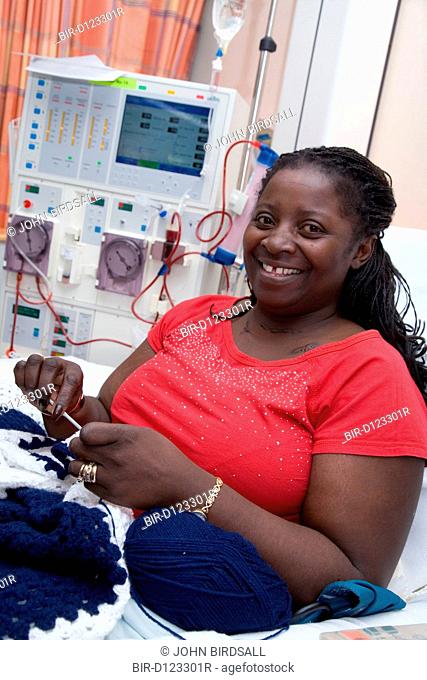Woman undergoing dialysis on the Nottingham City Hospital Renal Unit