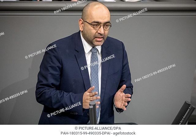 15 March 2018, Germany, Berlin: Omid Nouripour (Alliance 90/The Greens) speaking in the Bundestag (Federal Legislature). The parliamentary session's order of...