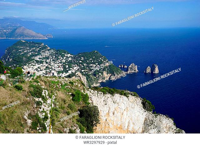 Italy;outdoors;color image;nobody;horizontal;day;landmark;beauty in nature;landscape;high angle view;Faraglioni...