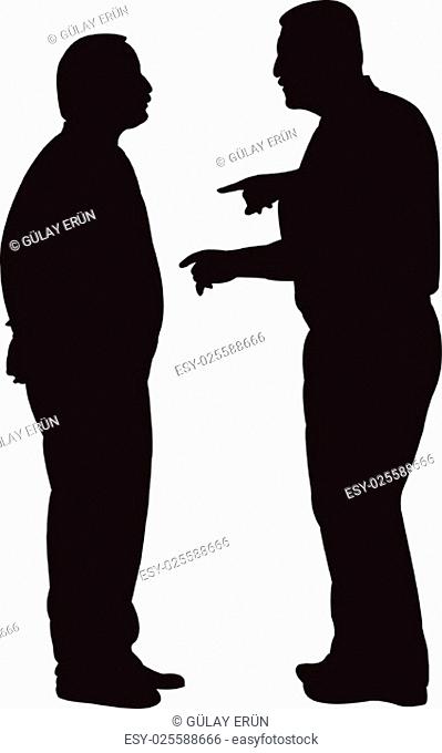 black silhouettes of two men standing and talking to each other