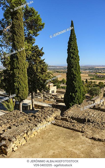 UNESCO World Heritage Site, Medina Azahara. Archaeological site Madinat al-Zahra, general panoramic view. Cordoba. Southern Andalusia, Spain. Europe