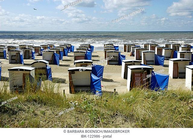 Empty beach chairs and dunes, Katwijk aan Zee, South Holland, Holland, The Netherlands