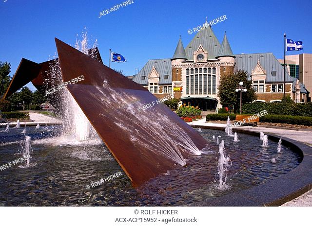 Gare du Palais, Train Station, and fountain in Quebec City, Quebec, Canada
