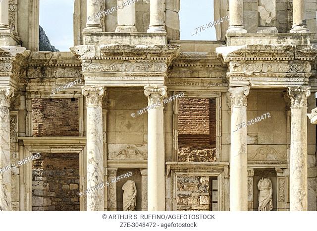 Detail of Library of Celsus façade. Ephesus, UNESCO World Heritage Site, Selçuk, Izmir Province, Ionia Region, Turkey, Eurasia