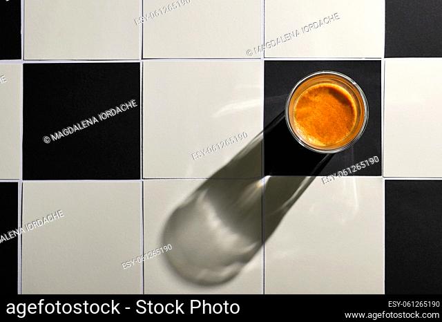 White And Black Square Tiled Paper and Espresso Cup with Shadow