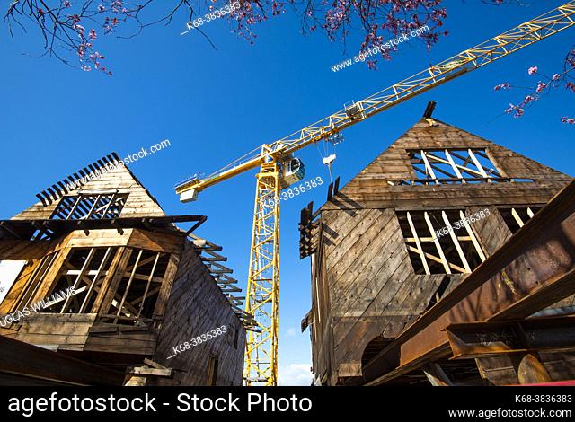 A construction site where old houses are being rebuilt, Vancouver, BC, Canada