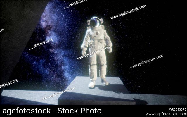 astronaut on space base in deep space. elements of this image furnished by NASA