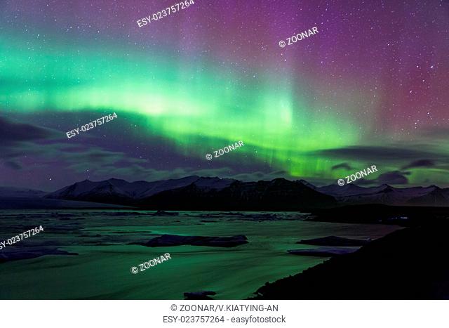 Northern Light Aurora borealis Jokulsarlon Glacier