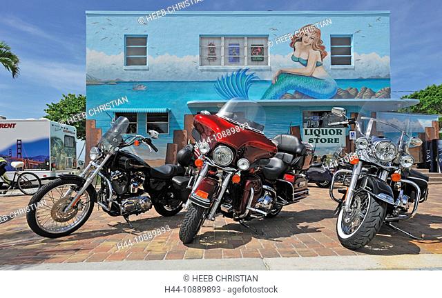 Motorbikes, Liquor Store, Mermaid, Mural, Fort Myers Beach, Florida, USA, United States, America, bikes