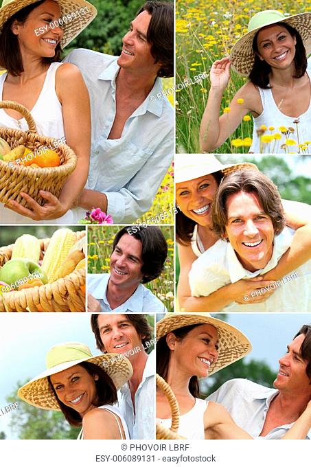Summery couple in a meadow montage