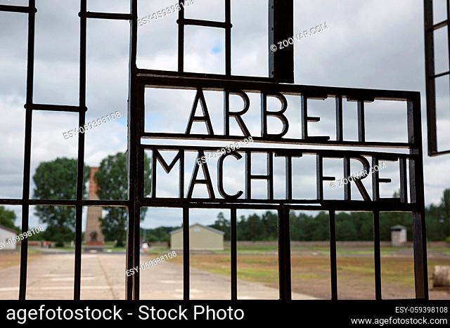 Sachsenhausen, Oranienburg, Germany - July 13, 2017: Entrance of Sachsenhausen-Oranienburg Nazi concentration camp