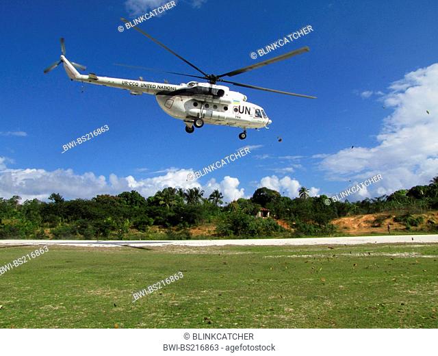 helicopter of the 'United Nations Stabilisation Mission in Haiti' taking off, Haiti, Grande Anse, Jeremie