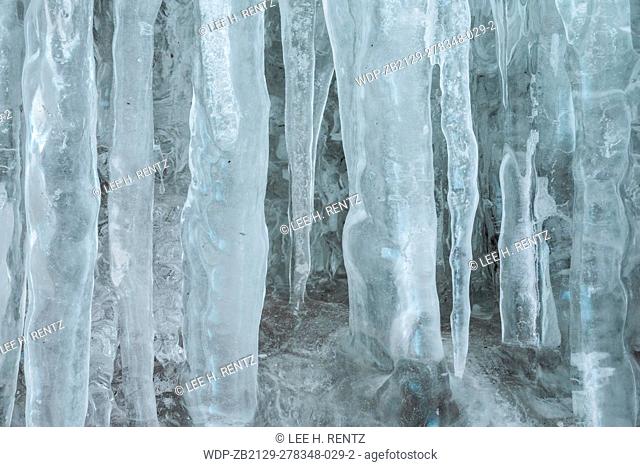Icicles, part of the No Boundaries ice formation and waterfall in the Sand Point area of Pictured Rocks National Lakeshore in the Upper Peninsula of Michigan