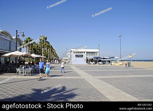 Promenade, Beach, Playa de Malvarrosa, Malva-Rosa, Valencia, Spain, Europe