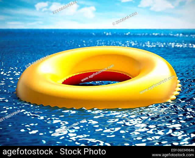 Life buoy on the sea surface. 3D illustration