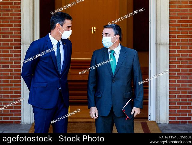 Madrid, Spain; 03/09/2020.- Spanish President Pedro Sanchez meets with Aitor Esteban spokesperson at the congress of the Basque Nationalist Party (PNV)