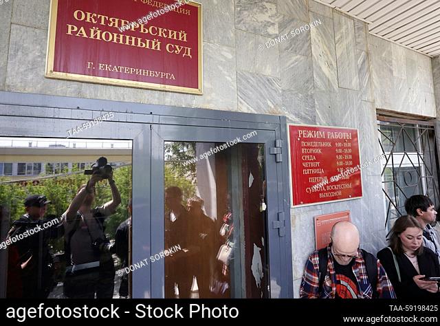 RUSSIA, YEKATERINBURG - MAY 19, 2023: Journalists crowd outside the Oktyabrsky District Court ahead of a sentencing hearing for former mayor Yevgeny Roizman...